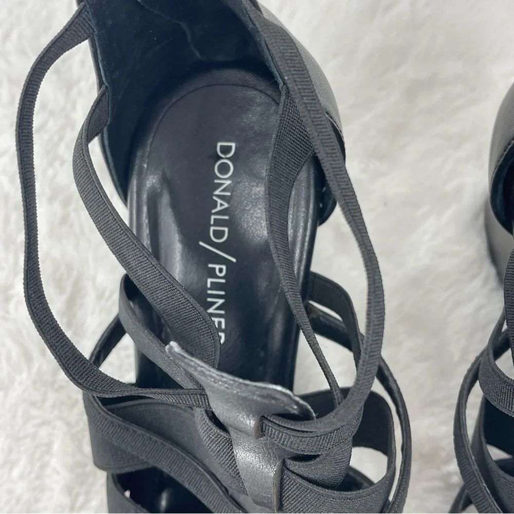 DONALD PLINER Elegant Black Strappy Women's Shoes WEDGE SIZE 6.5 M